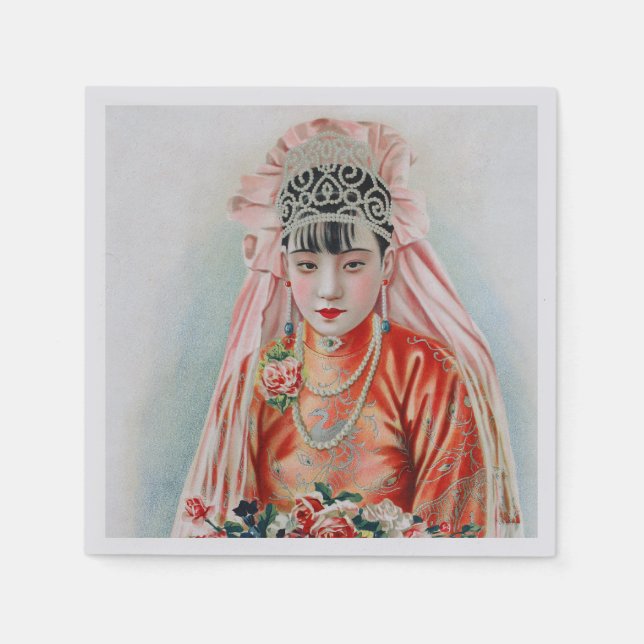 Rote Braut bei chinesischer Hochzeit in Shanghai Serviette (Vorderseite)