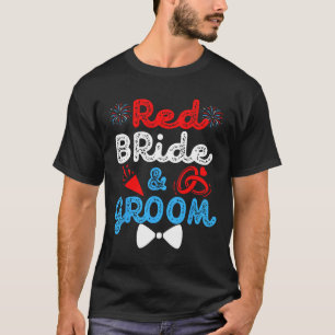 Rote Braut und Bräutigam Lustige Hochzeitsfeier 4 T-Shirt