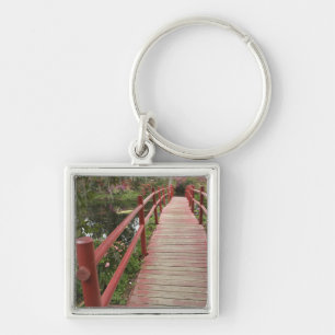 Rote Brücke über Teich, Magnolia Plantation, Schlüsselanhänger