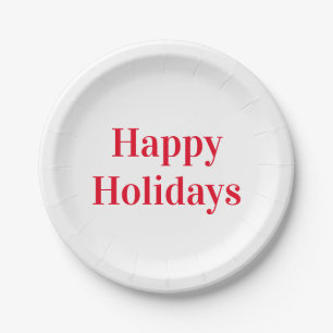 Rote Buchstaben "Happy Holidays" weiß Pappteller