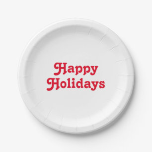 Rote Buchstaben "Happy Holidays" weiß Pappteller