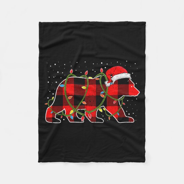 Rote Büffel-Karo-Weihnachtsbaum-Licht-Bär-Pyjama Fleecedecke (Vorderseite)