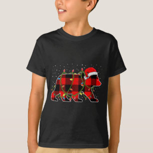 Rote Büffel-Karo Weihnachtsbaum Licht Bär Pyjama T-Shirt