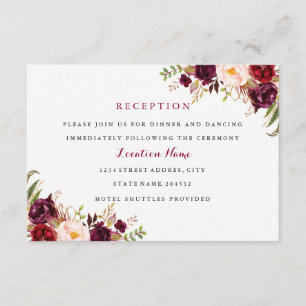 Rote Burgunder-Blumen-Herbst-Hochzeitsempfangskart Begleitkarte