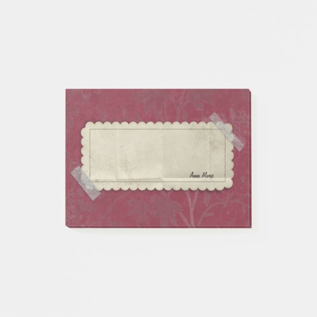 Rote Burgunder-Blumen mit geaufnommenem Aufkleber Post-it Klebezettel (Vorderseite)