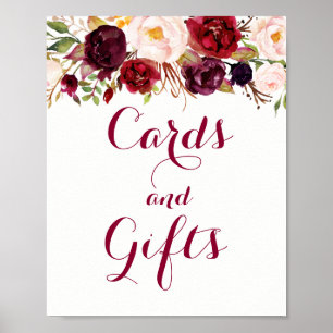 Rote Burgunder Blumenkarten und Geschenke Hochzeit Poster
