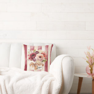 Rote Burgunder Creme Streifen Florale Liebe Kissen