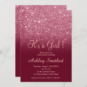 Rote Burgunder-Glitter Chic ombre Einladung
