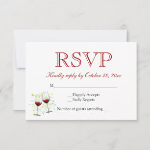 Rote Burgunder RSVP Champagner Weingläser Hochzeit Karte