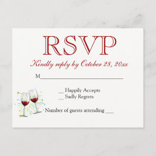 Rote Burgunder RSVP Weingläser Hochzeit Feier Einladungspostkarte