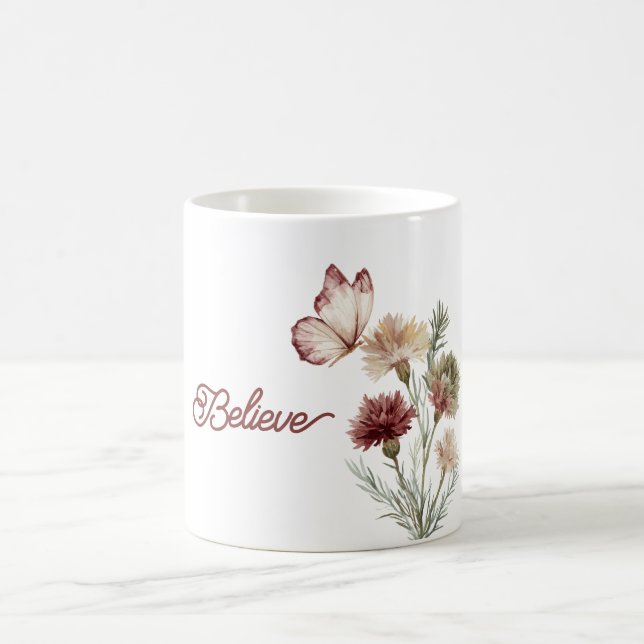 Rote Burgunder Weiße Schmetterlingsblumen Kaffeetasse (Mittel)