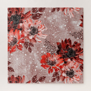 Rote, burgunderrote Blumen. Puzzle