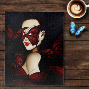Rote Butterfly-Maskenball-Frau Gothic Fantasy Puzzle