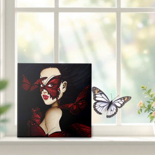 Rote Butterfly-Masqueraden-Frau Gothic Fantasy Fliese