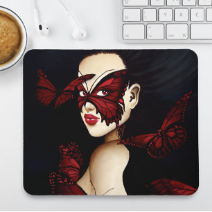 Rote Butterfly-Masqueraden-Frau Gothic Fantasy Mousepad