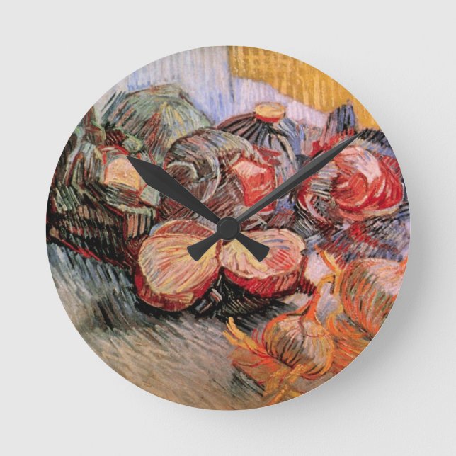 Rote Cabbages und Onions von Vincent van Gogh Runde Wanduhr (Vorderseite)