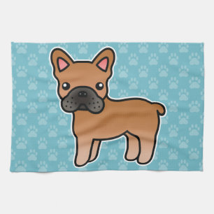 Rote Cartoon-Französische Bulldogge Geschirrtuch