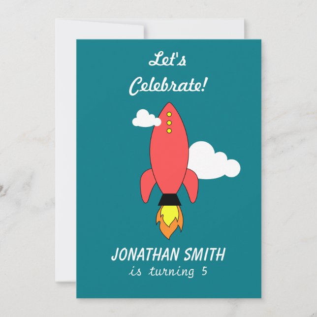 Rote Cartoonrakete Einladung (Vorderseite)