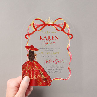 Rote Charro Quinceanera-Acryleinladung Acryleinladungen