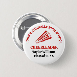 Rote Cheerleaderin der High School personalisiert Button