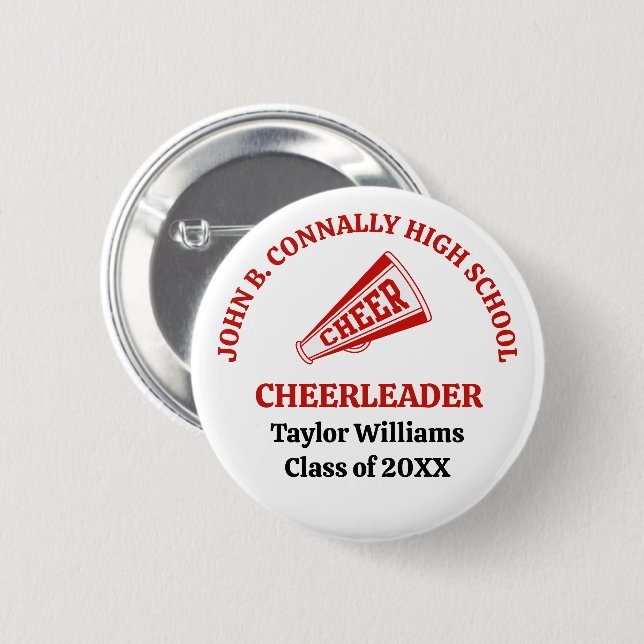 Rote Cheerleaderin der High School personalisiert Button (Vorne & Hinten)
