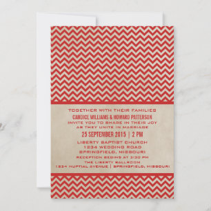 Rote Chic Chevron Hochzeits-Einladung Einladung