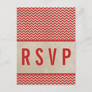 Rote Chic Chevron RSVP Postkarte