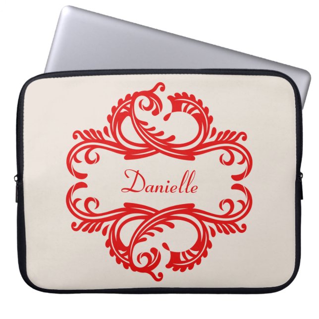 Rote Chic-Damaskus-Laptoptasche Laptopschutzhülle (Vorderseite)