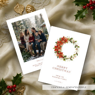 Rote Chic Poinsettia-Weihnachtskranz-Foto TMF26 Feiertagskarte