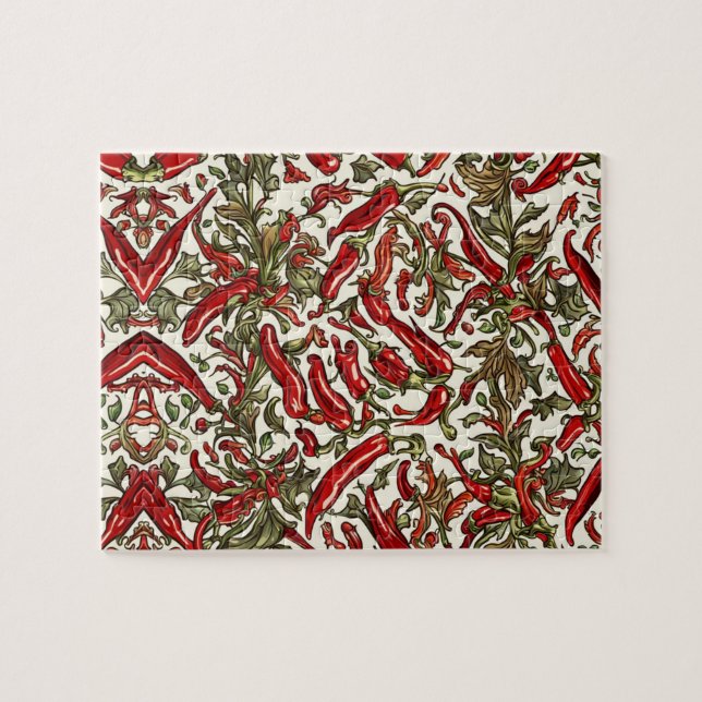 Rote Chili Paprika Vintage Muster  Puzzle (Horizontal)