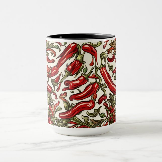 Rote Chili Paprika Vintage Muster  Tasse (Zentrum)