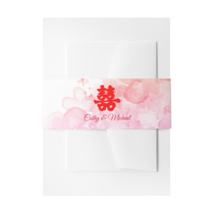 Rote Chinesische Hochzeit Aquarellkirsche Blüte Einladungsbanderole