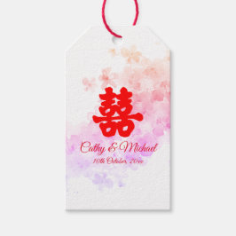 Rote Chinesische Hochzeit Aquarellkirsche Blüte Geschenkanhänger