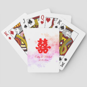 Rote Chinesische Hochzeit Aquarellkirsche Blüte Spielkarten