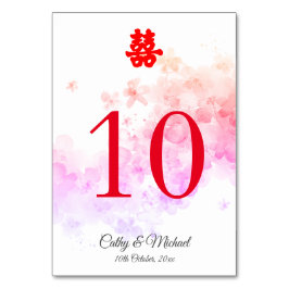 Rote Chinesische Hochzeit Aquarellkirsche Blüte Tischnummer