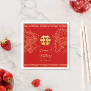 Rote chinesische Hochzeits-Drache-Phoenix-Rezeptio Serviette