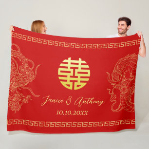 Rote chinesische Hochzeits-Drache-Phoenix-Traditio Fleecedecke