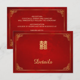 Rote chinesische Hochzeitsdetails Beilagekarte Begleitkarte