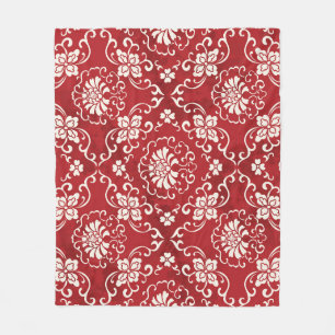 Rote chinesische Spiralen-Blumen-Hintergrund. Fleecedecke