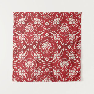 Rote chinesische Spiralen-Blumen-Hintergrund. Wandteppich