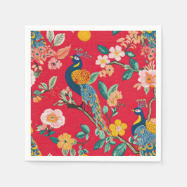 Rote Chinoiserie Flora und Fauna Serviette