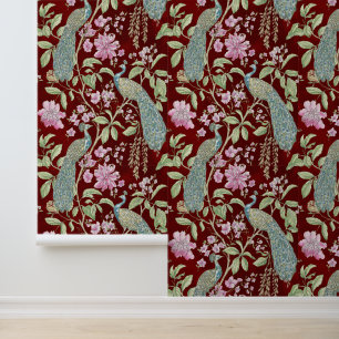 Rote Chinoiserie Pfauenblume Tapete