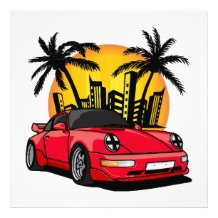 Rote Classic Carrera im City Sunset Fotodruck