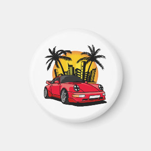 Rote Classic Carrera im City Sunset Magnet