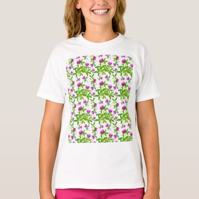 Rote Clovers mit grünen Blätter T-Shirt (Vorderseite)