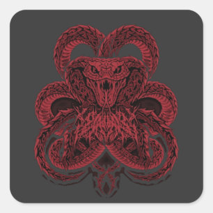 Rote Cobra Art Deco Schlangenillustration Quadratischer Aufkleber