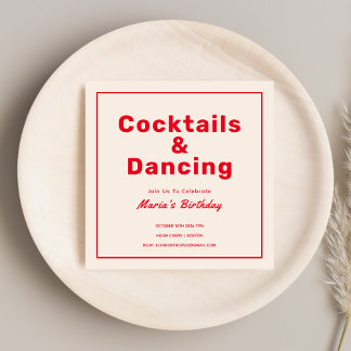 Rote Cocktails & Drinks Fett Typografie Erwachsene Einladung