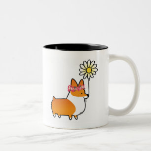 Rote Corgi-Blumen-Power-Tasse CorgiThings Zweifarbige Tasse