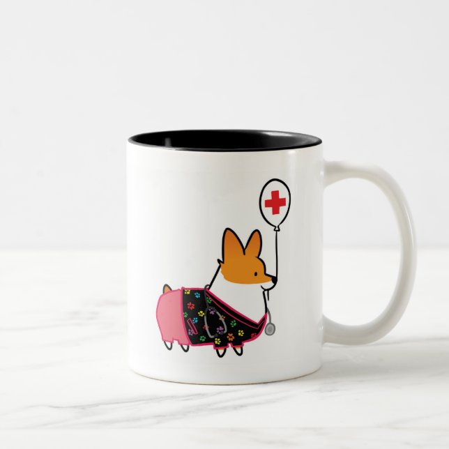 Rote Corgi-Krankenschwester-Tasse | CorgiThings Zweifarbige Tasse (Rechts)