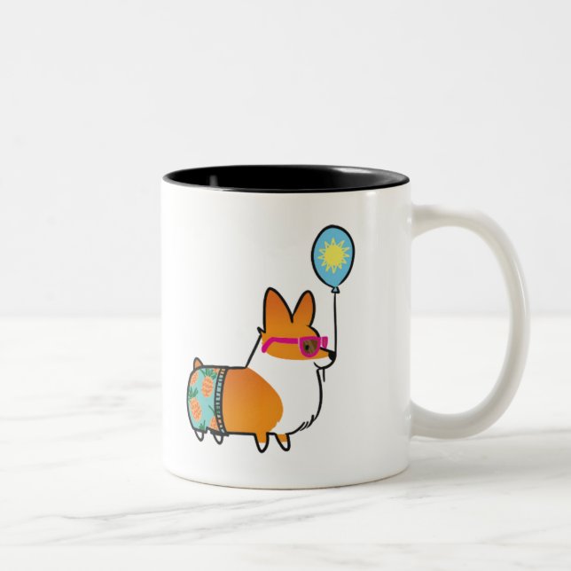 Rote Corgi-Sommer-Spaß-Tasse | CorgiThings Zweifarbige Tasse (Rechts)